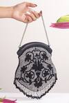 Buy_The Leather Garden_Black Embroidery Orchid Embellished Potli Bag With Sling _at_Aza_Fashions