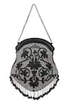 Shop_The Leather Garden_Black Embroidery Orchid Embellished Potli Bag With Sling _at_Aza_Fashions