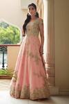 Buy_Osaa by Adarsh_Pink Organza Silk V Neck Hand Embroidered Gown  _at_Aza_Fashions