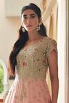 Osaa by Adarsh_Pink Organza Silk V Neck Hand Embroidered Gown  _Online_at_Aza_Fashions