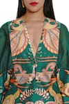 Limerick by Abirr N' Nanki_Green Crepe V Neck Printed Jacket  _at_Aza_Fashions