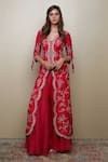 Buy_Osaa by Adarsh_Red Silk Embroidered Jacket And Palazzo Set _at_Aza_Fashions