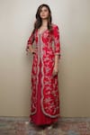 Osaa by Adarsh_Red Silk Embroidered Jacket And Palazzo Set _Online_at_Aza_Fashions