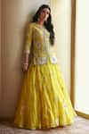 Buy_Osaa by Adarsh_Yellow Organza Silk V Neck Hand Embroidered Kurta Lehenga Set _at_Aza_Fashions