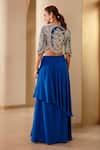 Shop_Osaa by Adarsh_Blue Mulberry Silk Hand Embroidered Top And Asymmetric Lehenga Set  _at_Aza_Fashions