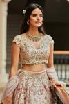 Osaa by Adarsh_Peach Mulberry Silk V Neck Hand Embroidered Bridal Lehenga Set _Online_at_Aza_Fashions