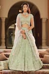 Buy_Osaa by Adarsh_Blue Tissue Kora V Neck Hand Embroidered Bridal Lehenga Set _at_Aza_Fashions