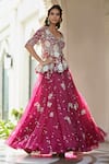 Buy_Osaa by Adarsh_Purple Organza Silk V Neck Hand Embroidered Kurta Lehenga Set _at_Aza_Fashions