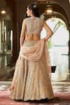 Shop_Osaa by Adarsh_Peach Tissue Kora Round Hand Embroidered Bridal Lehenga Set _at_Aza_Fashions