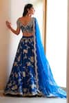 Shop_Osaa by Adarsh_Blue Mulberry Silk Boat Hand Embroidered Bridal Lehenga Set _at_Aza_Fashions