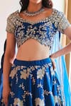 Buy_Osaa by Adarsh_Blue Mulberry Silk Boat Hand Embroidered Bridal Lehenga Set _Online_at_Aza_Fashions