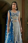 Shop_Osaa by Adarsh_Blue Organza Silk V Neck Hand Embroidered Bridal Lehenga Set _at_Aza_Fashions