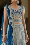 Osaa by Adarsh_Blue Organza Silk V Neck Hand Embroidered Bridal Lehenga Set _Online_at_Aza_Fashions