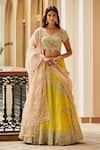 Buy_Osaa by Adarsh_Yellow Organza Silk V Neck Hand Embroidered Bridal Lehenga Set _at_Aza_Fashions