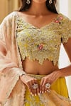 Buy_Osaa by Adarsh_Yellow Organza Silk V Neck Hand Embroidered Bridal Lehenga Set _Online_at_Aza_Fashions