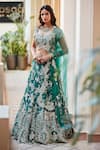 Buy_Osaa by Adarsh_Green Organza Silk V Neck Hand Embroidered Bridal Lehenga Set _at_Aza_Fashions