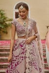 Shop_Osaa by Adarsh_Purple Mulberry Embroidery V Neck Bridal Lehenga Set _at_Aza_Fashions