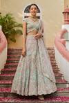 Shop Osaa By Adarsh Green Organza V Neck Embroidered Bridal Lehenga Set at Aza Fashions Shop_Osaa By Adarsh_Green Organza V Neck Embroidered Bridal Lehenga Set _at_Aza_Fashions