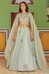 Buy_Osaa by Adarsh_Green Organza Embroidery Round Lehenga Set _at_Aza_Fashions