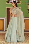 Osaa by Adarsh_Green Organza Embroidery Round Lehenga Set _Online_at_Aza_Fashions