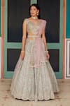 Buy Osaa By Adarsh Grey Tissue Kora Sweetheart Neck Embroidered Lehenga Set at Aza Fashions Buy_Osaa By Adarsh_Grey Tissue Kora Sweetheart Neck Embroidered Lehenga Set _at_Aza_Fashions