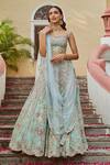 Buy Osaa By Adarsh Blue Tissue Organza Sweetheart Neck Embroidered Bridal Lehenga Set at Aza Fashions Buy_Osaa By Adarsh_Blue Tissue Organza Sweetheart Neck Embroidered Bridal Lehenga Set_at_Aza_Fashions
