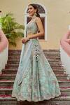 Osaa By Adarsh Blue Tissue Organza Sweetheart Neck Embroidered Bridal Lehenga Set Online at Aza Fashions Osaa By Adarsh_Blue Tissue Organza Sweetheart Neck Embroidered Bridal Lehenga Set_Online_at_Aza_Fashions