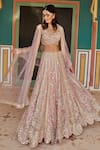 Buy Osaa By Adarsh Pink Tissue Organza V Neck Embroidered Bridal Lehenga Set at Aza Fashions Buy_Osaa By Adarsh_Pink Tissue Organza V Neck Embroidered Bridal Lehenga Set _at_Aza_Fashions