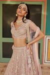 Buy Osaa By Adarsh Pink Tissue Organza V Neck Embroidered Bridal Lehenga Set Online at Aza Fashions Buy_Osaa By Adarsh_Pink Tissue Organza V Neck Embroidered Bridal Lehenga Set _Online_at_Aza_Fashions