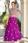 Buy_Osaa by Adarsh_Purple Organza Embroidery Thread Round Blouse And Lehenga Set  _at_Aza_Fashions