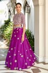 Osaa by Adarsh_Purple Organza Embroidery Thread Round Blouse And Lehenga Set  _Online_at_Aza_Fashions