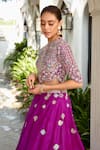 Buy_Osaa by Adarsh_Purple Organza Embroidery Thread Round Blouse And Lehenga Set  _Online_at_Aza_Fashions