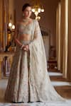 Buy_Osaa By Adarsh_White Organza Floral Pattern Sweetheart Hand Embroidered Bridal Lehenga Set_at_Aza_Fashions