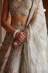 Buy_Osaa By Adarsh_White Organza Floral Pattern Sweetheart Hand Embroidered Bridal Lehenga Set_Online_at_Aza_Fashions