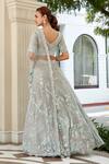 Shop_Osaa By Adarsh_Grey Organza Floral, Bead Leaf Neck Embroidered Bridal Lehenga Set _at_Aza_Fashions