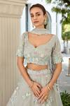 Shop_Osaa By Adarsh_Grey Organza Floral, Bead Leaf Neck Embroidered Bridal Lehenga Set _Online_at_Aza_Fashions