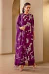 Buy_Osaa By Adarsh_Purple Mulberry Silk Thread And Sequin, Floral Embroidered Kurta Palazzo Set _at_Aza_Fashions