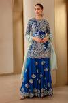 Shop_Osaa by Adarsh_Blue Mulberry Silk Floral Embroidered Kurta Sharara Set_Online_at_Aza_Fashions
