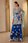 Osaa by Adarsh_Blue Mulberry Silk Floral Embroidered Kurta Sharara Set_at_Aza_Fashions