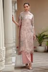 Buy_Osaa By Adarsh_Peach Organza Thread And Sequin V Neck Floral Embroidered Kurta Palazzo Set _at_Aza_Fashions