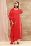 Shop_Vaayu_Red Handwoven Cotton Kurta With Dupatta_at_Aza_Fashions