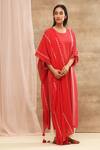 Buy_Vaayu_Red Handwoven Cotton Kurta With Dupatta_Online_at_Aza_Fashions