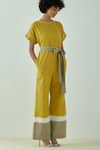 Madder Much_Yellow Cotton Plain Round Ove Jumpsuit _Online_at_Aza_Fashions