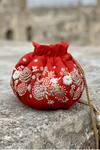 Buy_Ozel_Red Beads Silk Embroidered Potli Bag_at_Aza_Fashions