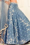 Shop_Izzumi Mehta_Blue Net, Dupion Leaf Neck Embroidered Bridal Lehenga Set _at_Aza_Fashions