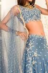 Izzumi Mehta_Blue Net, Dupion Leaf Neck Embroidered Bridal Lehenga Set _Online_at_Aza_Fashions