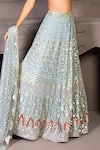 Shop_Izzumi Mehta_Blue Lucknowi Leaf Neck Embroidered Bridal Lehenga Set_at_Aza_Fashions