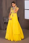 Buy_Izzumi Mehta_Yellow Korean Crepe V Neck Embroidered Kurta And Lehenga Set _at_Aza_Fashions