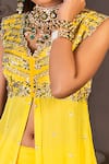 Izzumi Mehta_Yellow Korean Crepe V Neck Embroidered Kurta And Lehenga Set _Online_at_Aza_Fashions