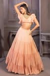 Buy Izzumi Mehta Peach Korean Crepe V Neck Embroidered Blouse And Tiered Lehenga Set at Aza Fashions Buy_Izzumi Mehta_Peach Korean Crepe V Neck Embroidered Blouse And Tiered Lehenga Set _at_Aza_Fashions